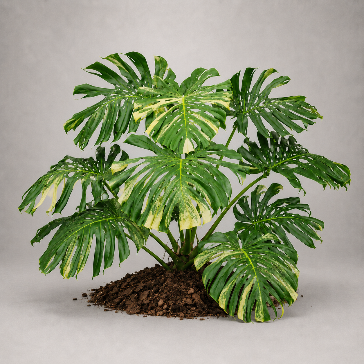 Monstera deliciosa 'Aurea' als adulte gelb panaschierte Pflanze